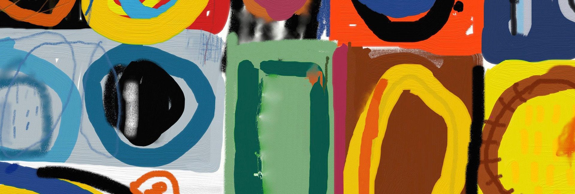 Abstract digital painting with colorful, overlapping shapes.