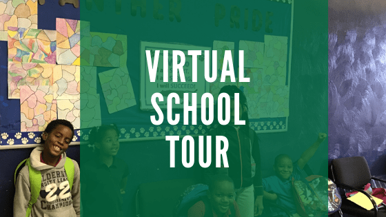 Children in a classroom with "Virtual School Tour" overlay.