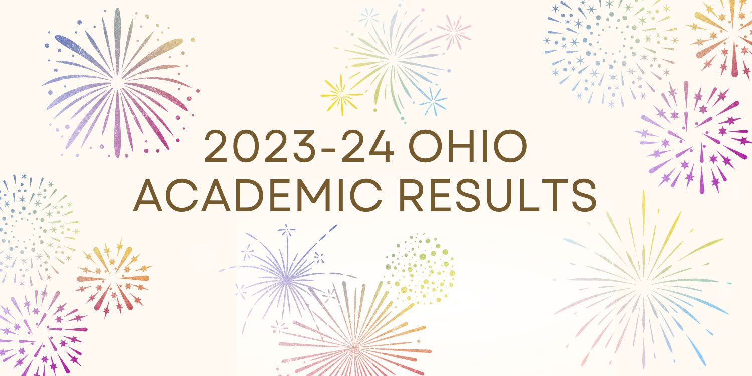 Fireworks illustrations with text: 2023-24 Ohio Academic Results.