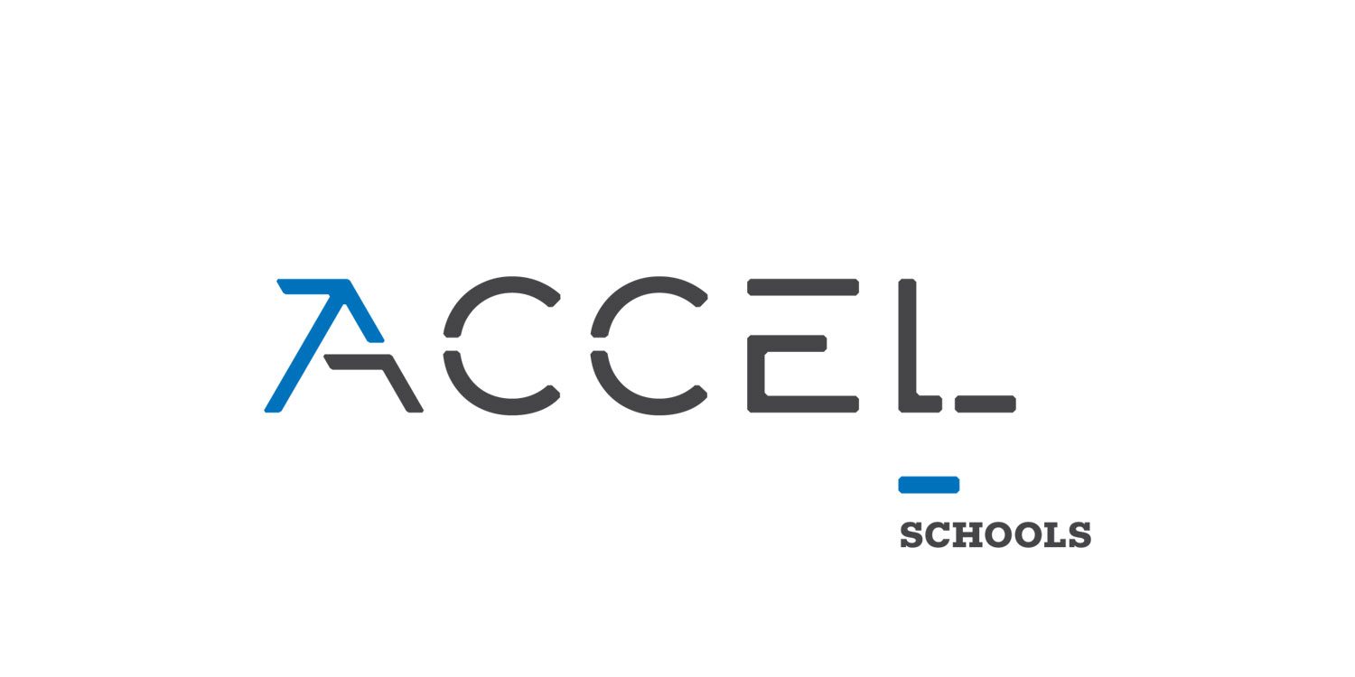 Accel Schools logo with stylized text.