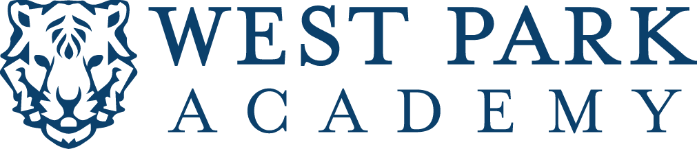 West Park Academy logo with a blue tiger head.