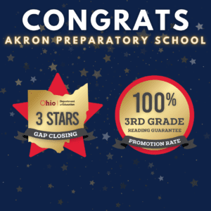 Graphic celebrating school achievements with stars and badges.