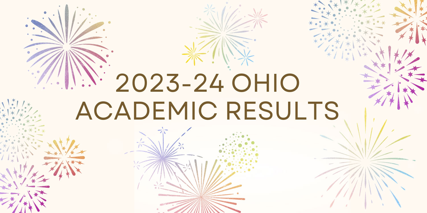 Colorful fireworks with text: 2023-24 Ohio Academic Results.
