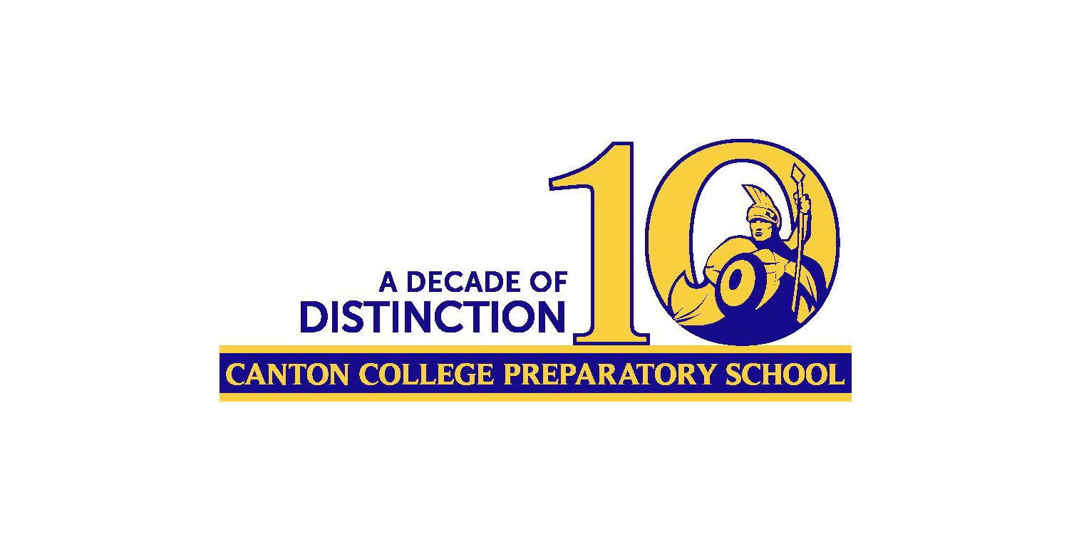 Canton College Preparatory School 10th anniversary logo with warrior.