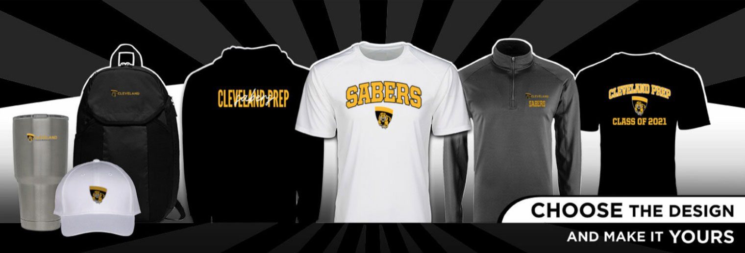School merchandise including shirts, hoodie, backpack, tumbler, and hat.