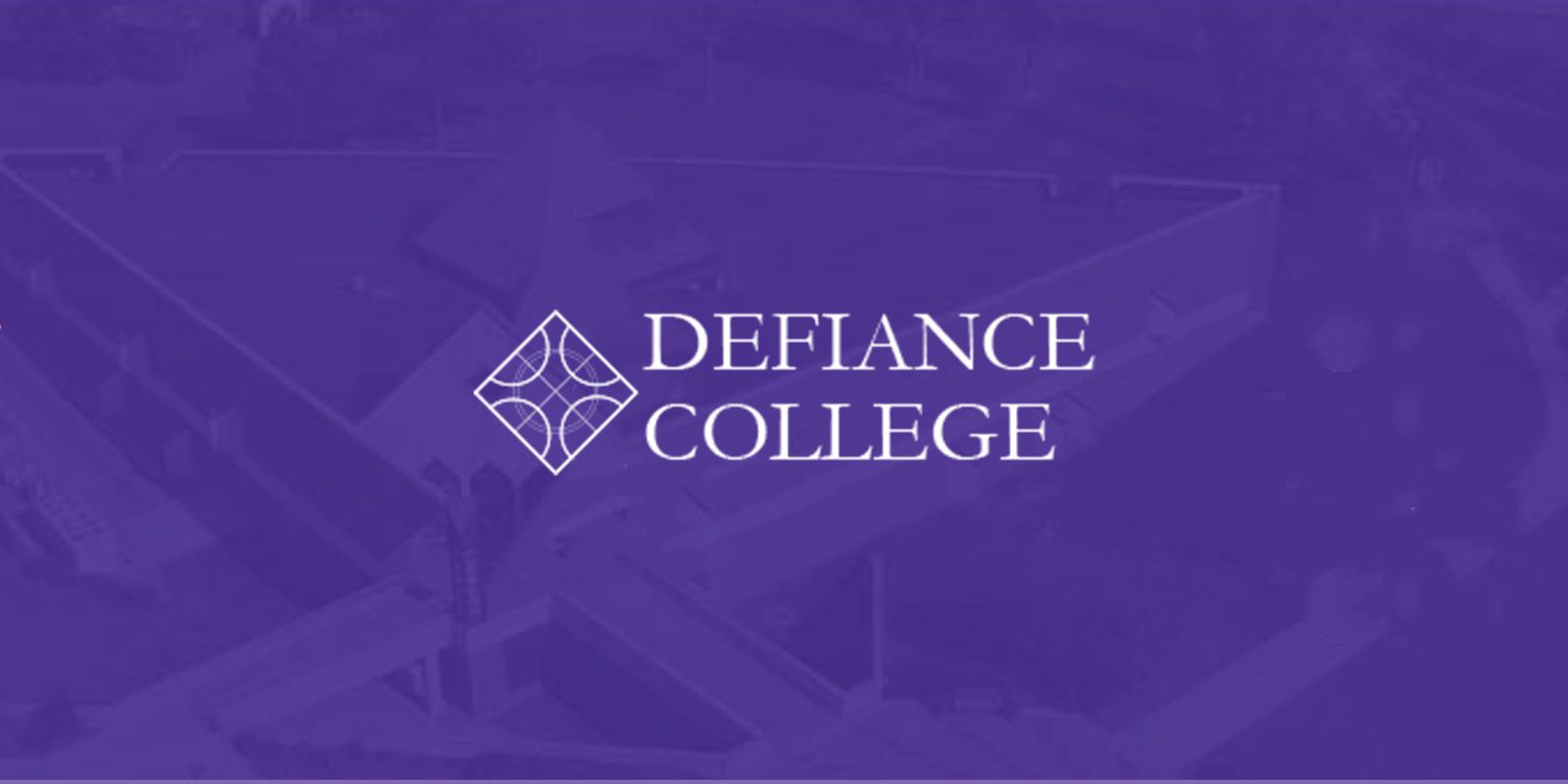 Defiance College logo in white on a purple background.