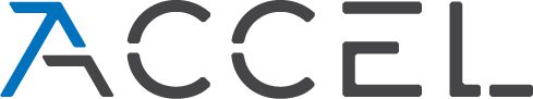ACCEL logo with blue 'A' and gray 'CCEL'.