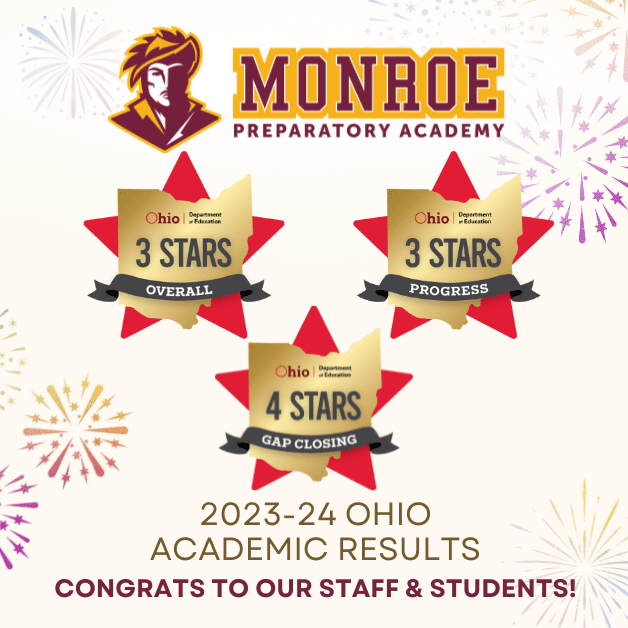 Monroe Preparatory Academy logo with Ohio Department of Education academic results.