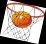 Basketball falling through a hoop.
