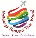 Logo with airplane, colorful ribbon, and text 'Holidays Around The World'.