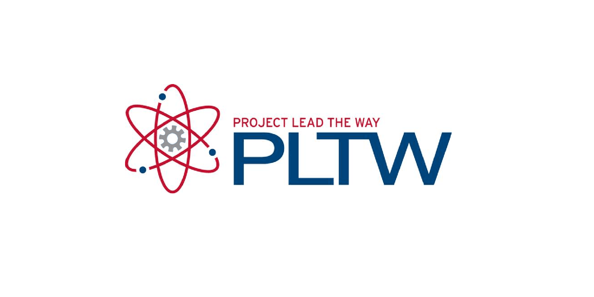 Project Lead The Way logo with atom and gear symbol.