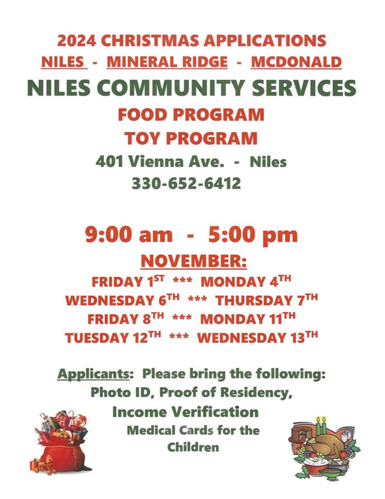 Flyer for 2024 Christmas applications for food and toy programs.