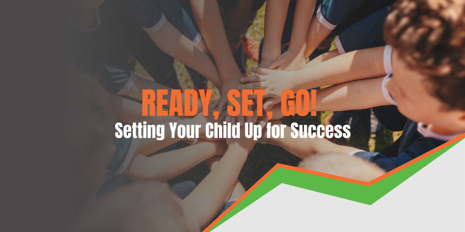 Children's hands in a huddle with text overlay.