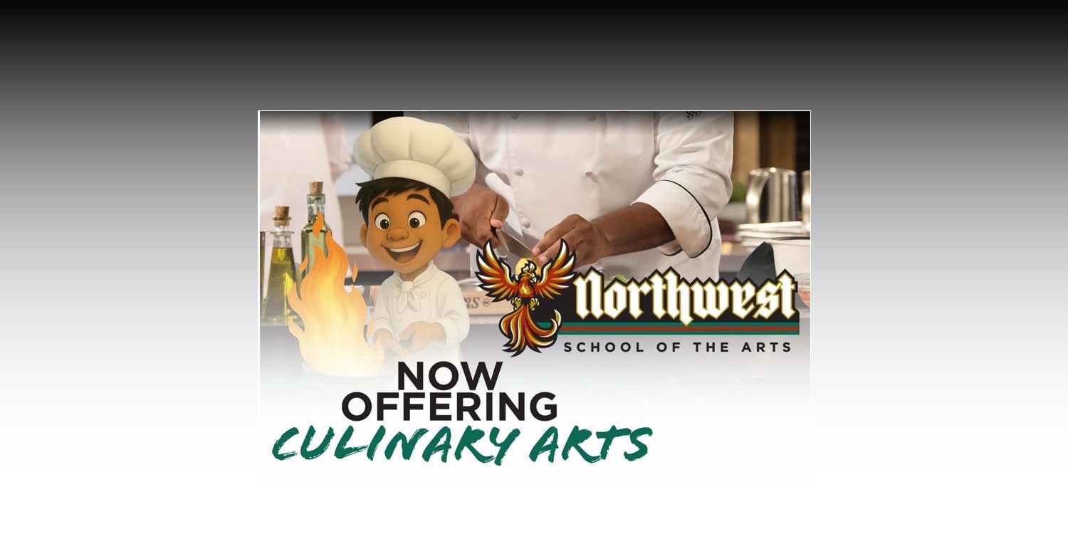 Advertisement for culinary arts program with child chef and school logo.