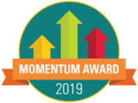 Momentum Award 2019 logo with three upward arrows.