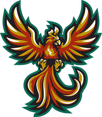Stylized phoenix bird with outstretched wings.