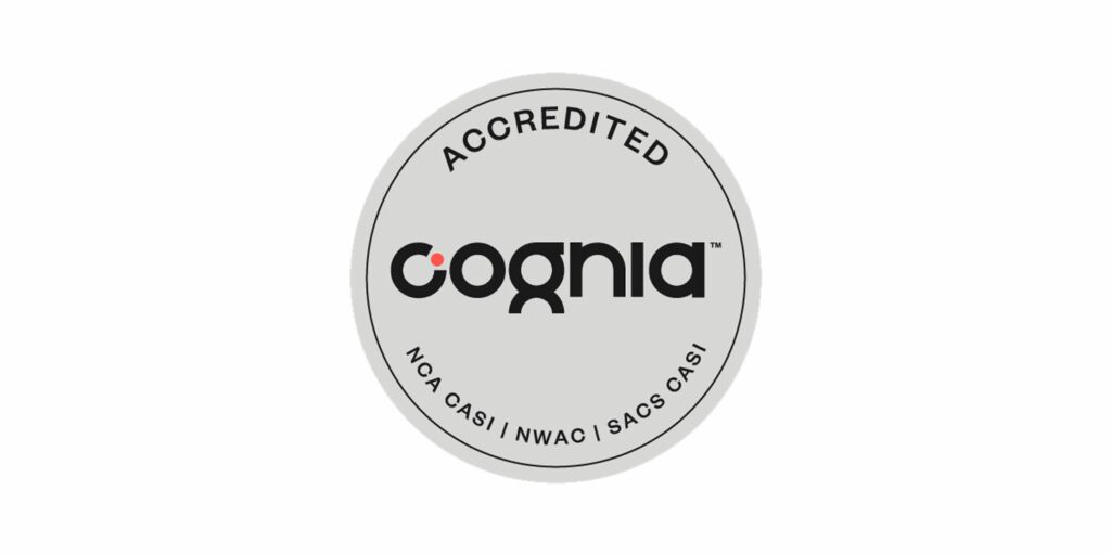 Cognia accredited logo with text "Accredited Cognia NCA CASI NWAC SACS CASI".