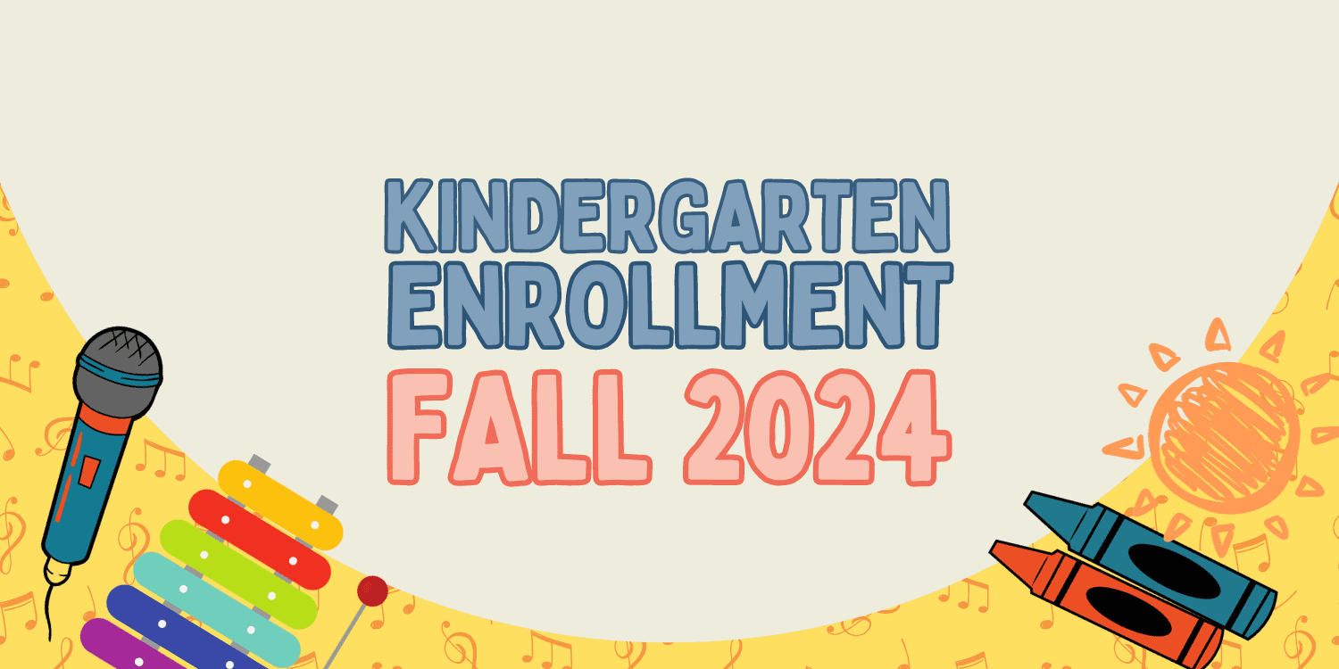 Kindergarten enrollment advertisement with school supplies.