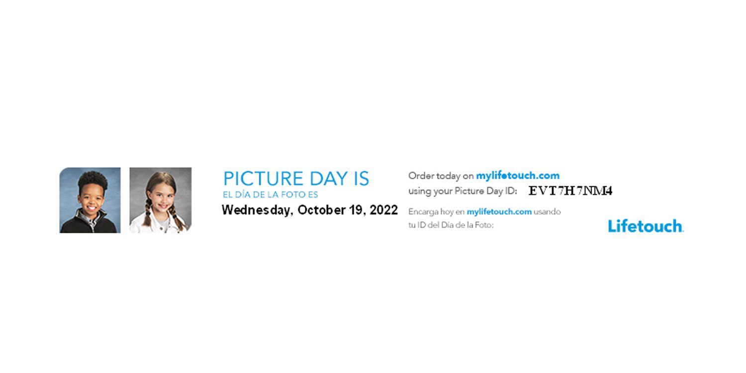 Flyer with two child portraits and picture day ordering information.