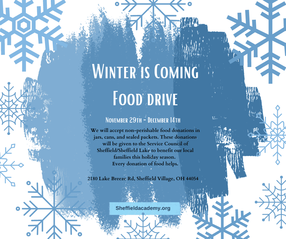 Flyer announcing a winter food drive.