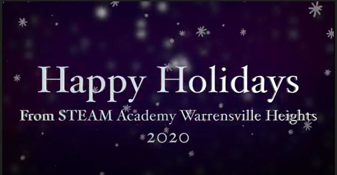 Happy Holidays message with snowflakes on a dark background.