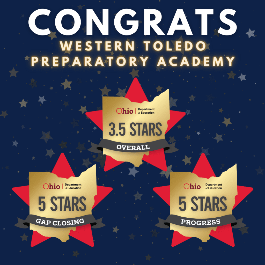 Ohio Department of Education star ratings for overall, gap closing, and progress.