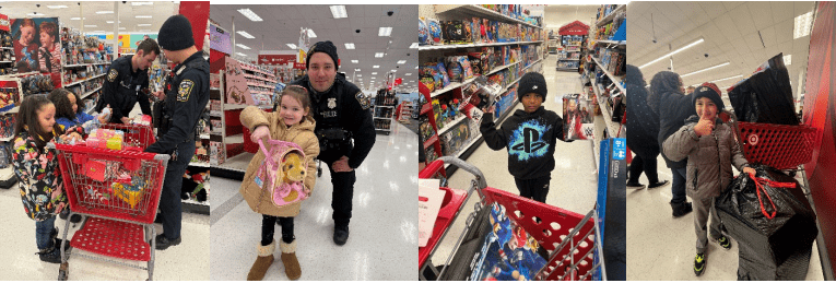Children and adults shopping in a store.