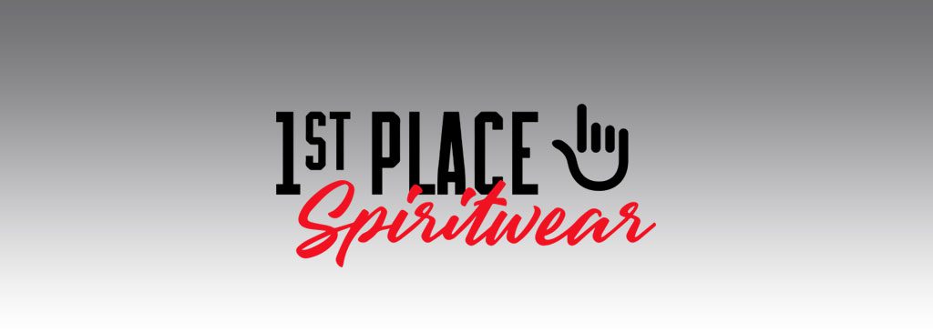 1st Place Spiritwear logo with hand gesture.